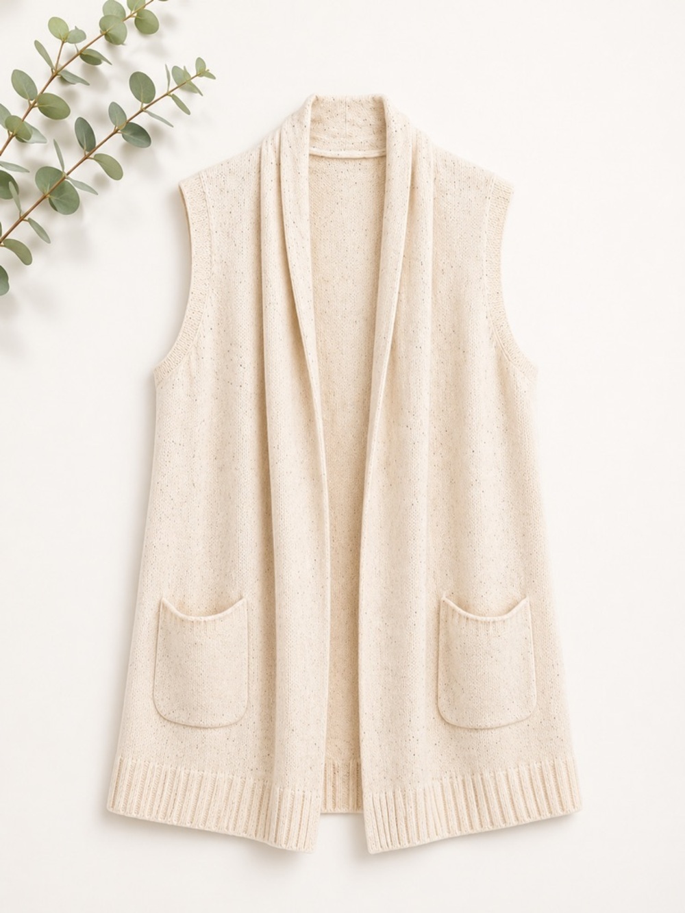 LOFT Cream Sleeveless Cardigan Sweater Vest Open Front Pockets XS